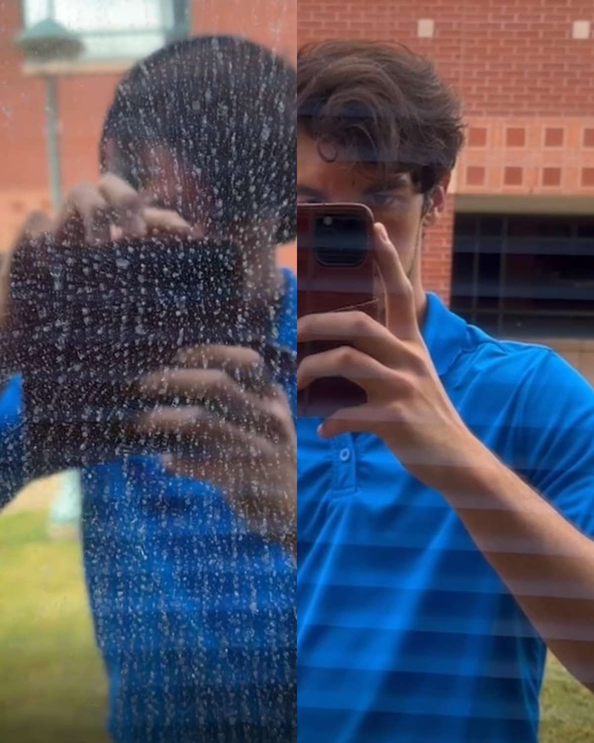 Hard water staining on the left, restored clear glass on the right