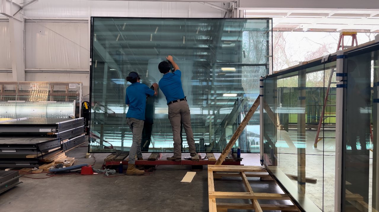Commercial glass installation under restoration